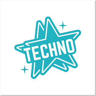 TECHNO  - 2 Stars Logo (White/blue) Posters and Art